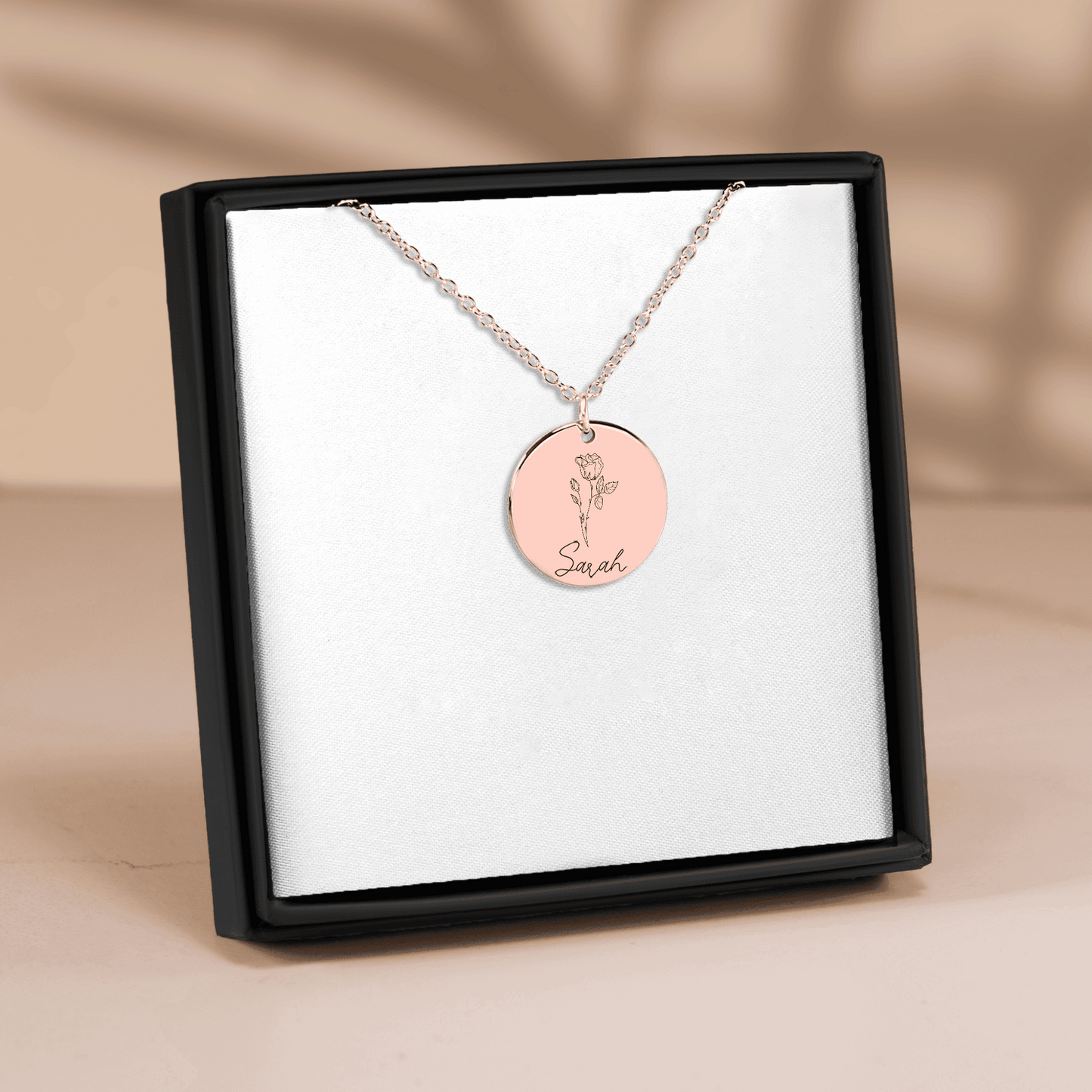 Your Name and Birth Flower Engraved Necklace