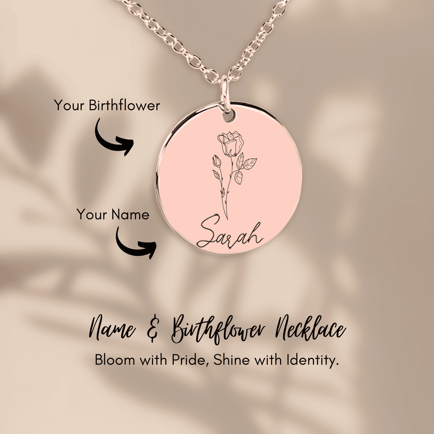 Your Name and Birth Flower Engraved Necklace