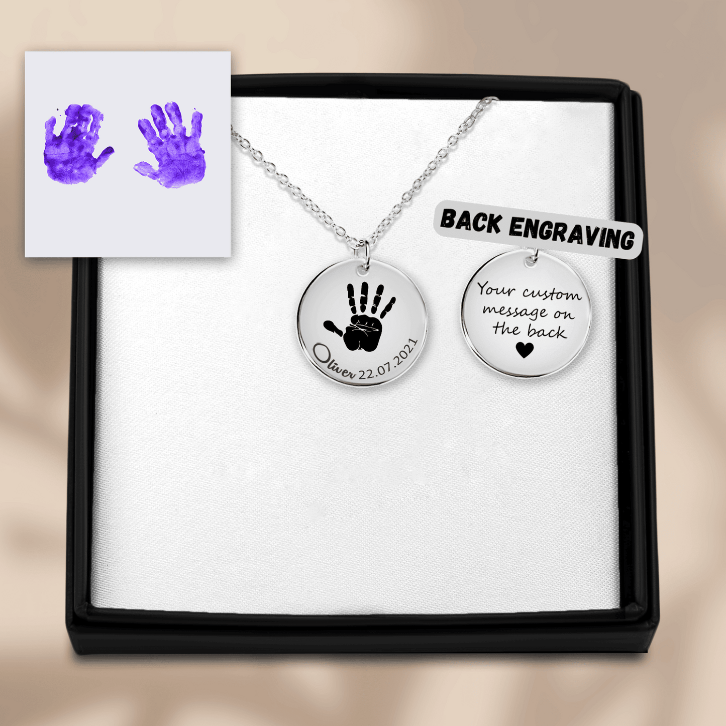 Baby Handprint with Birthday Necklace