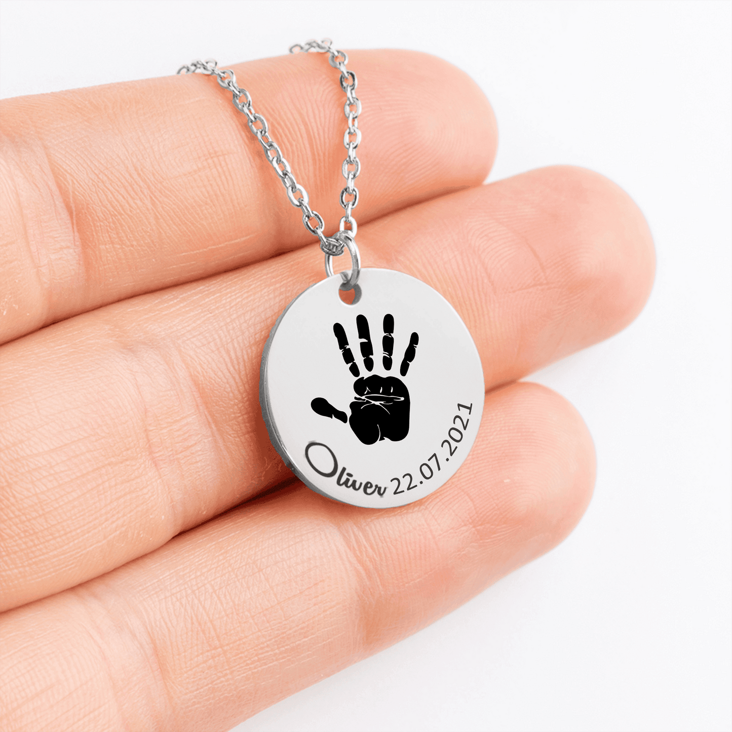 Baby Handprint with Birthday Necklace