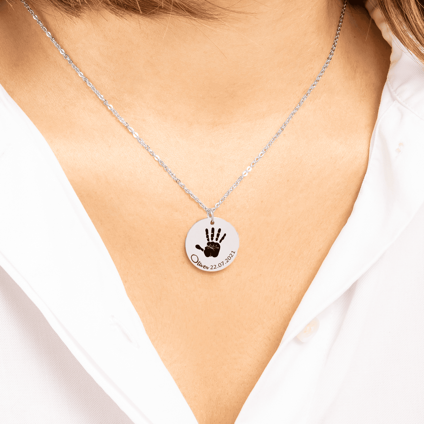 Baby Handprint with Birthday Necklace
