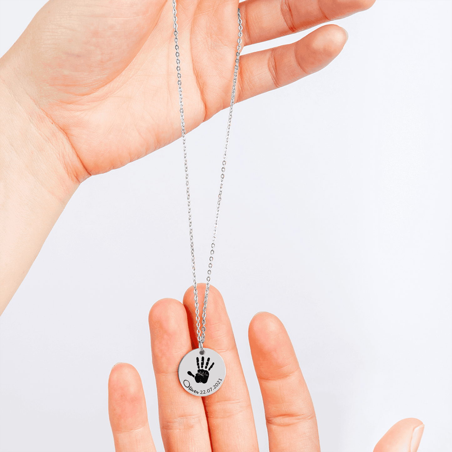 Baby Handprint with Birthday Necklace