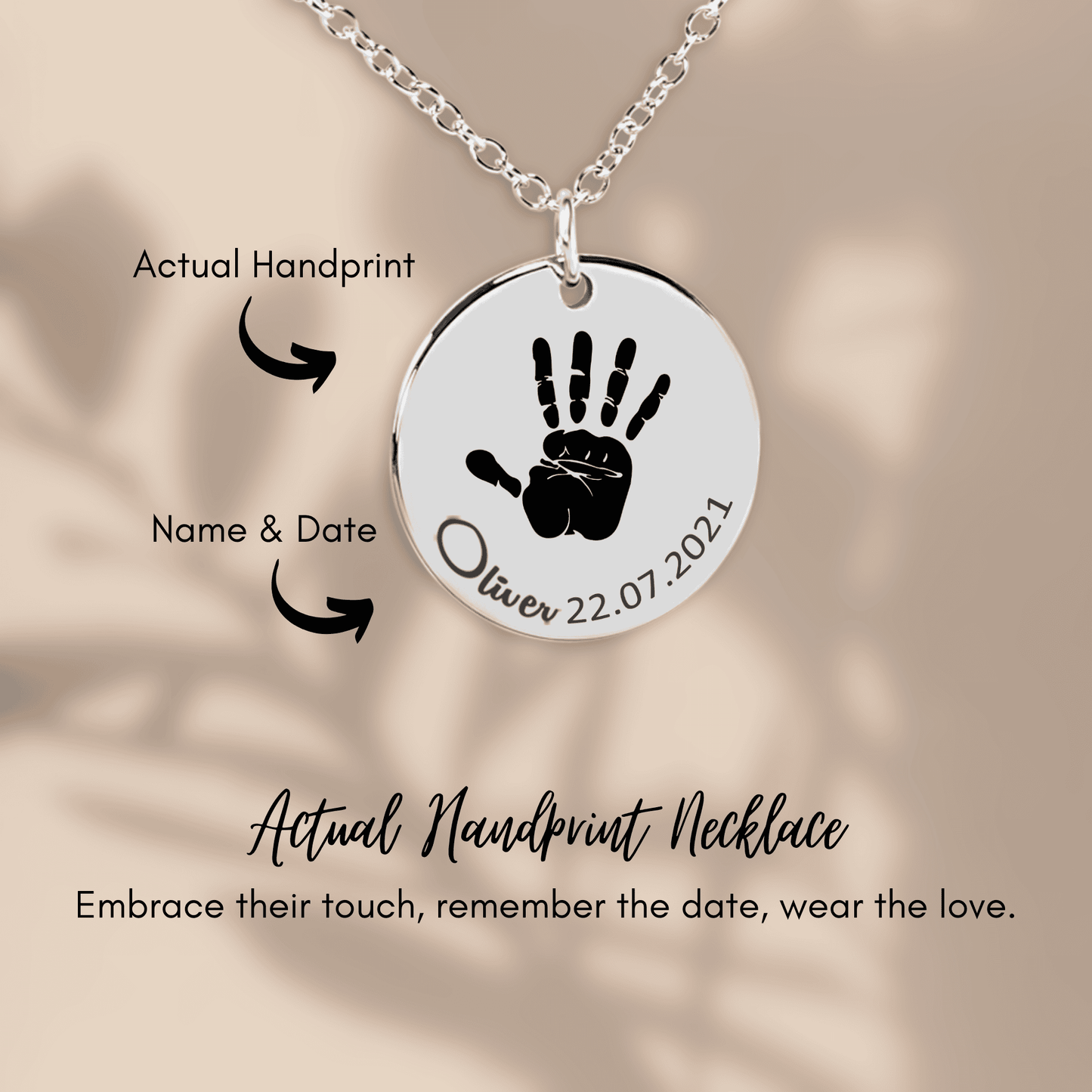 Baby Handprint with Birthday Necklace