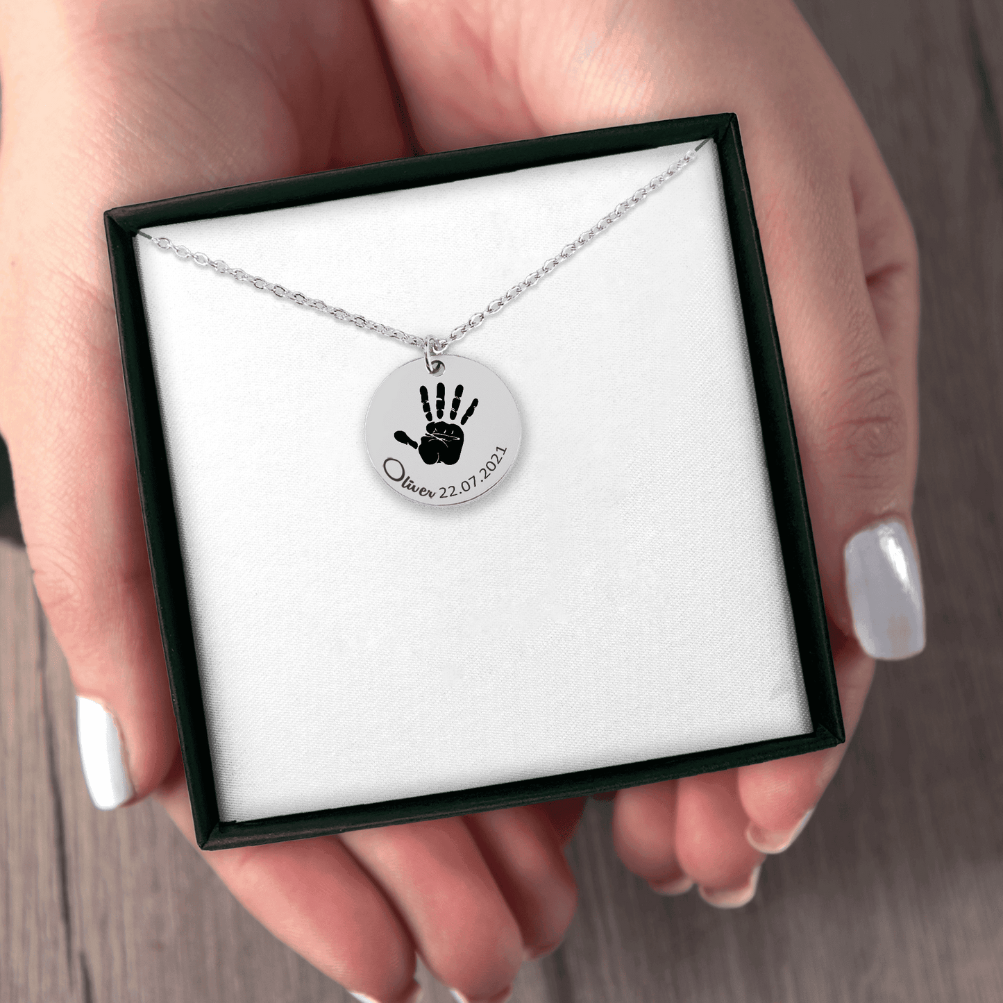 Baby Handprint with Birthday Necklace